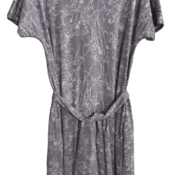 LuLaRoe Gray/Purple Printed Midi Dress — Short Sleeve Belted Style - Picture 6 of 6